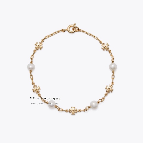NWT Tory Burch Kira Pearl Chain Bracelet 18k Gold Ivory 74071 - Picture 1 of 4